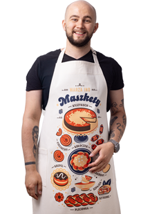 Karmelowy fortuch „Warza ino maszkety”