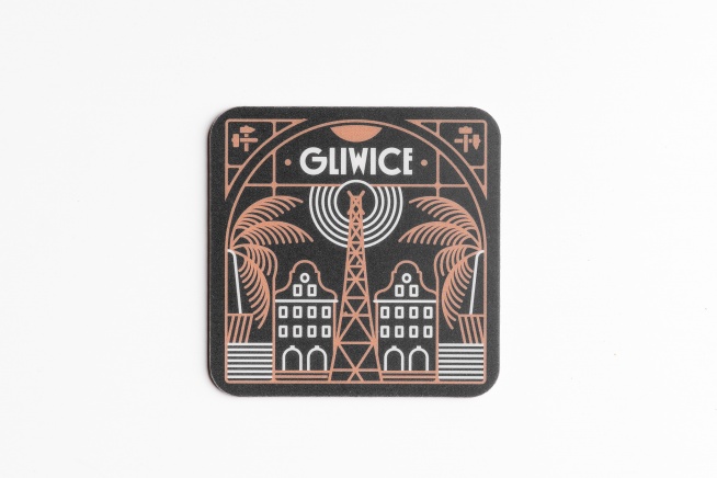 Podkładka korkowo pod kubek GLIWICE ŁOBROZEK - kontury
